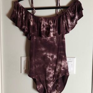 Bergundy tie dye off the shoulder body suit